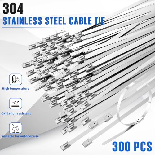 300PCS Stainless Steel Cable Tie Gun Kit, 11.8 Inch Heavy Duty 304 Metal Zip Ties - Self-Locking, UV & Rustproof Resistant for Fencing, Automotive, Exhaust Wrap, Chicken Coop (BLUE) by Hondong - Used condition - Image 5