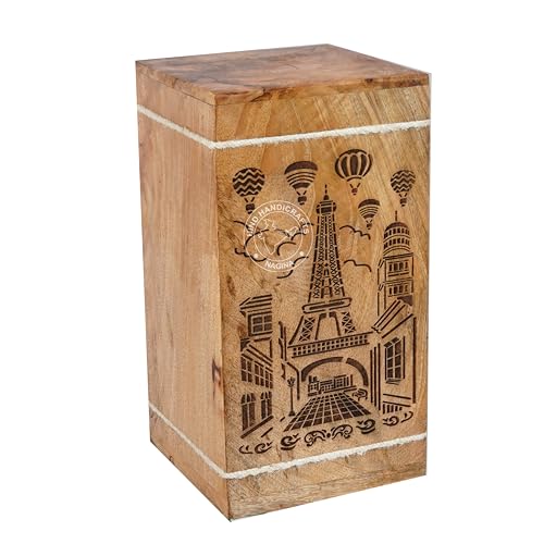 Image of Handcrafted Floral Engraved Wooden Urns for Human Ashes Adult Large - Cremation Urn for Ashes - Burial Urn for Columbarium - Funeral Urn Box (Eiffel Tower, 250 LB - Hardwood)