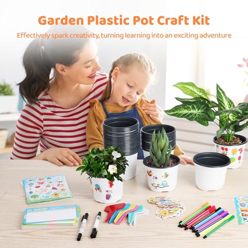 byepica 48-Set Garden Pot Craft Kit with Flower Pots, Stickers, Growth Charts, and Markers for Kids, DIY Planting and Growing Tools, Includes Labels and Watercolor Pens - Image 2