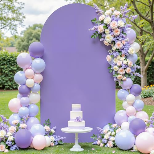 Image of Lavender Arch Cover 6FT Spandex Fitted Wedding Arch Stand Covers Round Top Chiara Arch Covers Stretchy Backdrop Cover for Birthday Party Ceremony Banquet Decoration