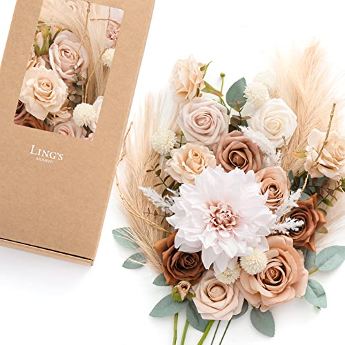 Ling's Moment Juego de flores artificiales blancas y beige para manualidades, ramos de boda, centros de mesa, arreglos de despedida de soltera, fiesta, decoración del hogar