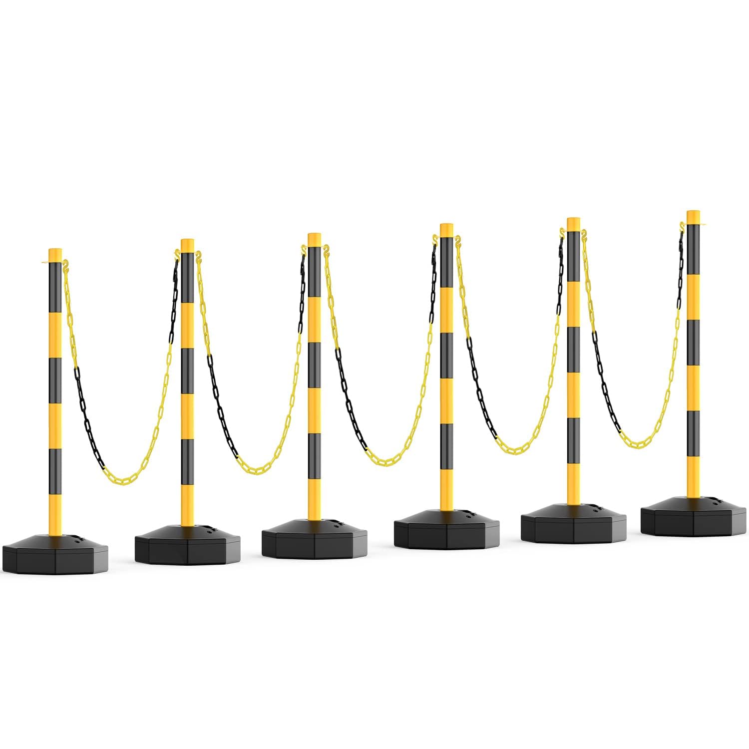 Genérico barreras de estacionamiento - Conos de Seguridad Vial expandibles con Base rellenable y Cadena de plástico de 5 m - Bolardos de señalización Vial Negros/Amarillos para Uso Exterior, barandil