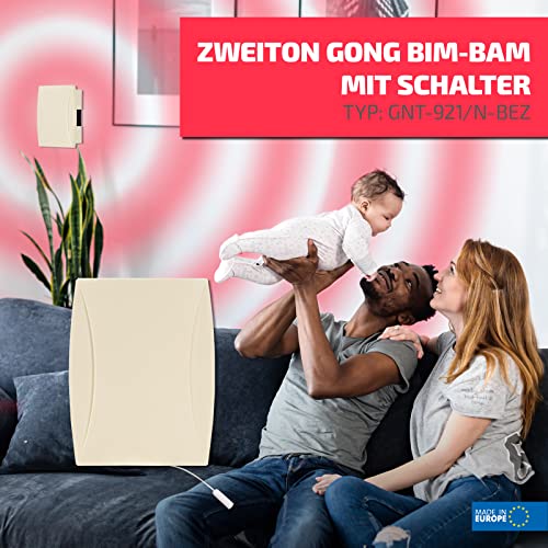 zaMel SUN10000150 Türgong Türklingel Gong Klingel Haustürklingel Verdrahtet Zweiklang Doppelklang 8V Bim Bam Beige Mit Schalter Ausschalter GNT-921/N