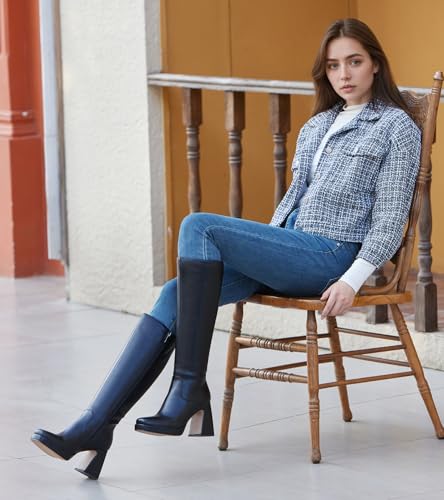 Image of JOY IN LOVE Knee High Boots for Women Chunky Heel Tall Boots | Chunky Block Heel, Square Toe, Side Zipper, Comfortable Daily Long Tall Boots