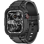 amBand Bands Compatible with Apple Watch 9/8/7/SE (2nd)/SE/6/5/4 45mm/44mm Case for Men, M1 Sport Series Rugged Case Protective Cover for iWatch SE2/6/SE/5/4/3 42/44/45mm Men Black