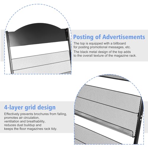 lesolar Floor-Standing Magazine Rack 4-tier Newspaper Holder Book Display Shelf brochure Display Stand Floor Suitable for Exhibitions Shopping Malls Hospitals Offices School(Black)