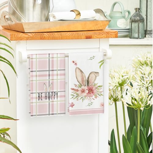 Artoid Mode DISHTOWEL-EASTER-4075-4PC-018PK Pink Bunny Rabbit Ears Floral Leaves Easter Kitchen Towels Dish Towels thumb #3