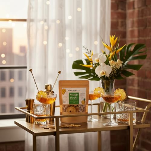 Image of Bab Louie & Co. Dehydrated Pineapple Slices for Cocktail Garnish, 100% Natural Dried Fruits for Drinks, Gluten Free, Vegan (Pack of 5, 50 Gram Each)