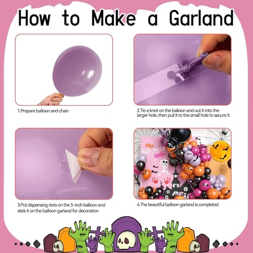 Image of Pink Halloween Balloon Garland Arch Kit,Purple Black Balloons with 3D Bats Decor,Spider Foil Balloon for Halloween Birthday Party Supplies Decorations