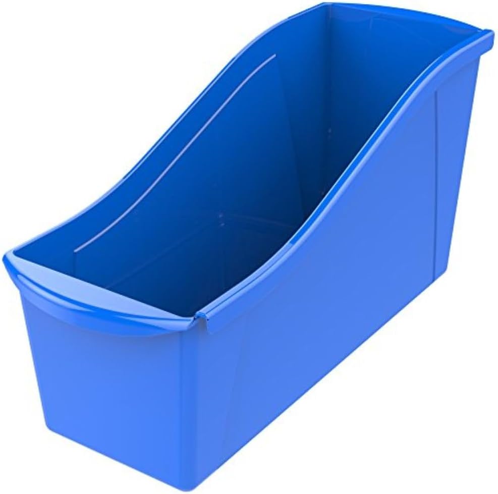 Storex Large Book Bin, Interlocking Plastic Organizer for Home, Office and Classroom, Blue, (71101U06C) (Pack of 6)