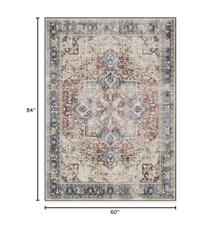 RUGGABLE Washable Vintage Area Rug – Kamran Royal Blue 5x7, Stain-Resistant, Non-Slip – Medium Machine Washable Rugs for Living Room, Bedroom, Hallway, Entryway & Office–with Standard Pad