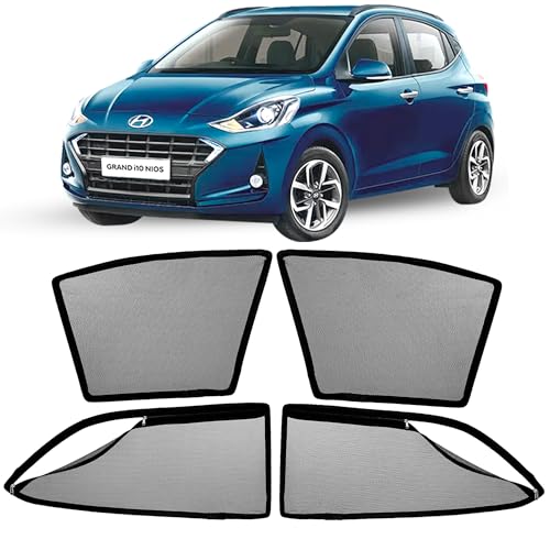 Image of AutoStory Magnetic Car Sunshade for Grand i10 Nios 2019-2025 | Front Half Cut for Mirror Visibility + Rear Full Coverage with Zipper | Heavy Heat & UV Protection | Privacy Side Window Curtains Shades