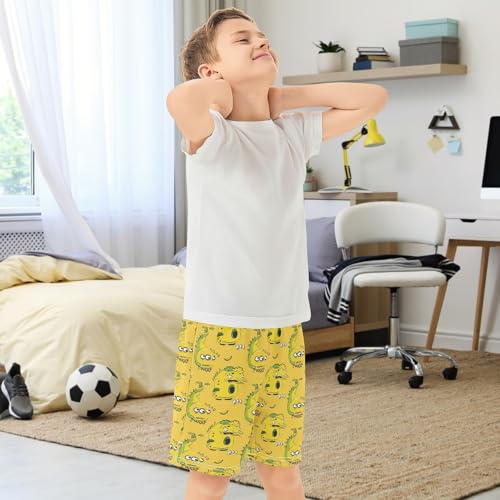 Boys Athletic Shorts with Pockets Cartoon Yellow Monster Running Basketball Shorts for Youth Elastic Waist Size 7-83