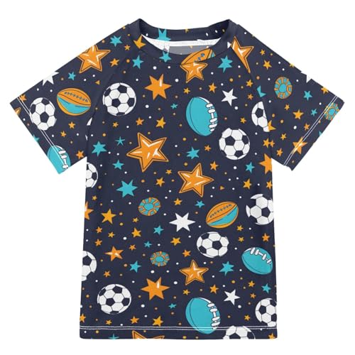 ALAZA Boys Swim Shirts Toddler Rash Guard Short Sleeve Rashguard Ball and Star UPF 50+ 11-12T