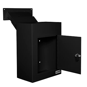 D700 Through The Wall Drop Box w/Adjustable Chute Deposit Safe Mail Box (Black)