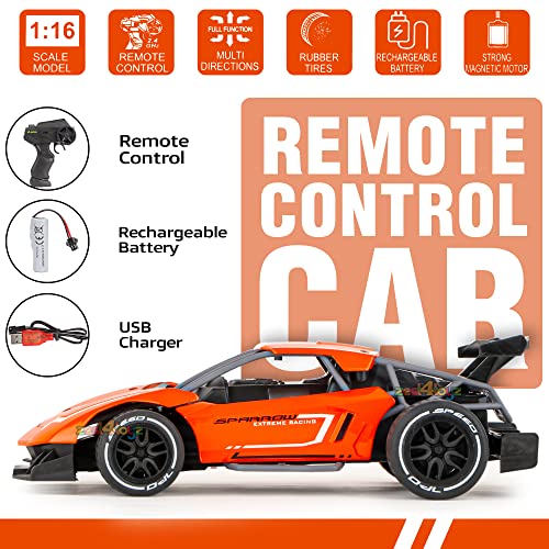 Image of zest 4 toyz RC Car Remote Control Rechargeable Racing Car Alloy High Speed Car Toys for Kids Best Gift Vehicle Toys (Pack of 1) Orange