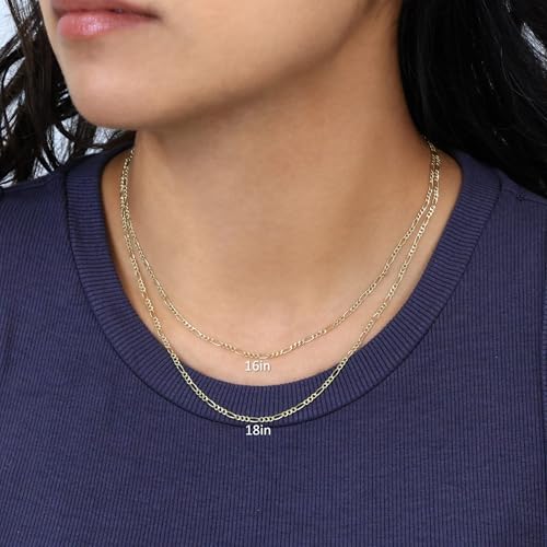 Nuragold 10k Real Yellow Gold Figaro Link 2mm Chain Necklace (16"-26") Dainty Italian Jewelry for Men & Women2