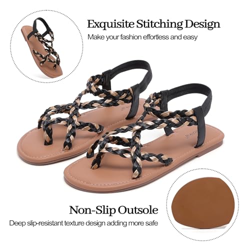 Image of Luoika Women's Wide Width Flat Sandals, Flip Flop Casual Strapy Sandals Slip on Summer Beach Shoes for Women.