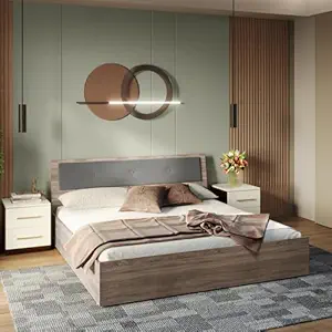 GODREJ INTERIO Bed, Stud King Size Engineered Wood Bed with Pullout Storage, 1-Year Warranty, Sonoma Oak, Particle Board
