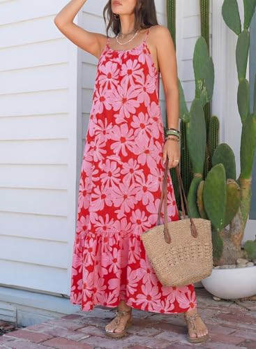 Image of Dokotoo Women Summer Dresses Scoop Neck Ruffle Flowy Boho Maxi Dress