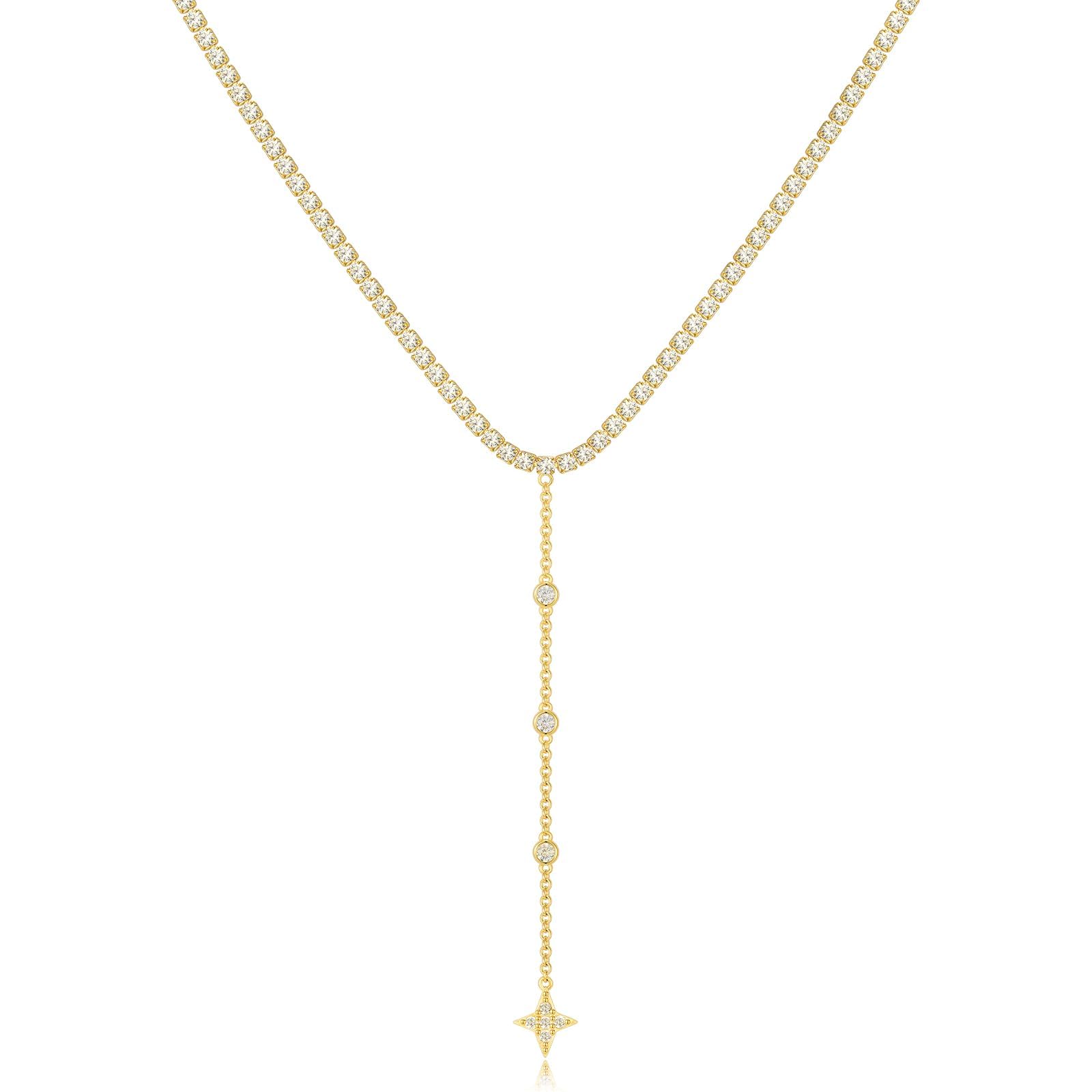 KissYan Gold Lariat Necklace for Women, Dainty 14K Gold Plated Y Shaped Cuban Chain Layered Long CZ Drop Pendant Choker Necklaces Fashion Jewelry