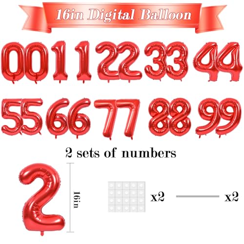 Image of TONIFUL 20 Pcs Number Balloon 2 Set 16 Inch Red 0-9 Numbers Balloons