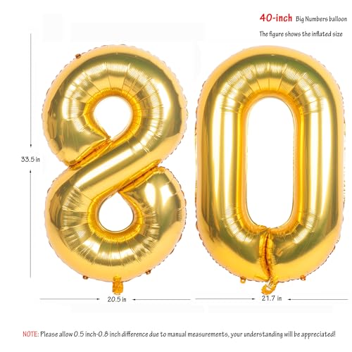 Image of 40 Inch gold Number Balloons 80 Helium Foil Mylar Balloon | Birthday Party banquet Decoration 80