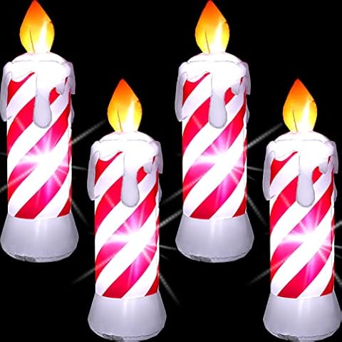 4 Pcs Christmas Inflatables Candles 4 ft with Built in LED Lights Outdoor Waterproof Blow up Yard Decoration for Christmas Party Holiday Garden Lawn Birthday Decorations Cover