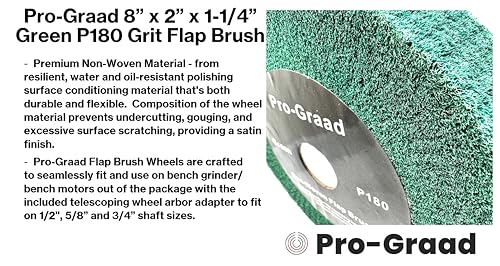 Image of 8 inch x 2 inch Green 180 Grit Non-Woven Bench Grinder Polishing Burnishing Satin Finishing Flap Brush Wheel for Aluminum Copper Metal Golf Club Refurbishing, Compatible for 1 /2 inch, 5 /8 inch, 3 /4 inch Arbor