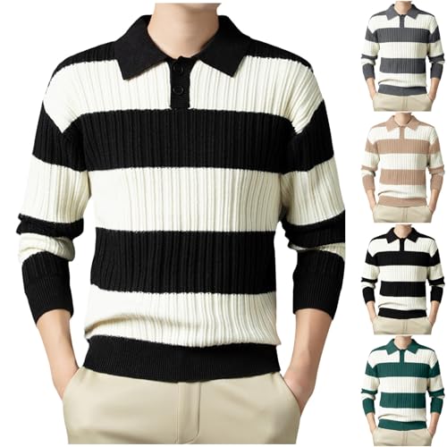 Cambkatl Men's Color Block Sweaters Stylish Button Lapel Collar Pullover Long Sleeve Knitted Golf Jumper Tops2