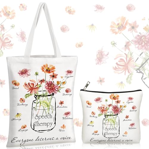 Shinylin 2 Pcs End of Year Physical Therapy Gifts Physical Therapist Tote Bag with Makeup Bag Occupational Therapy Appreciation Gifts Thank You Retirement Presents for Women Pt Pta Ot