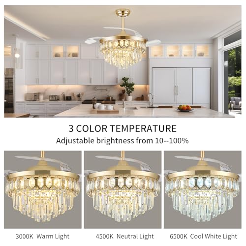 Image of FIDGRA 42'' Fandelier Ceiling Fan with Light, Chandelier Fan, Gold