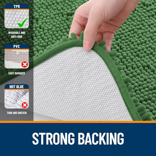 Image of OLANLY Bathroom Rugs Sets 2 Piece, Soft Absorbent Chenille Bath Mats and U-Shaped Contour Toilet Mat Area Rug Set, Machine Washable Bath Carpet, Home Decor Accessories(24 inchx16 inch+24 inchx20 inch, Olive Green)