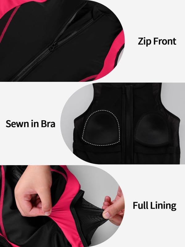 beautyin Athletic One Piece Swimsuits Women Front Zip Modest Boyleg Bathing Suit - Image 4