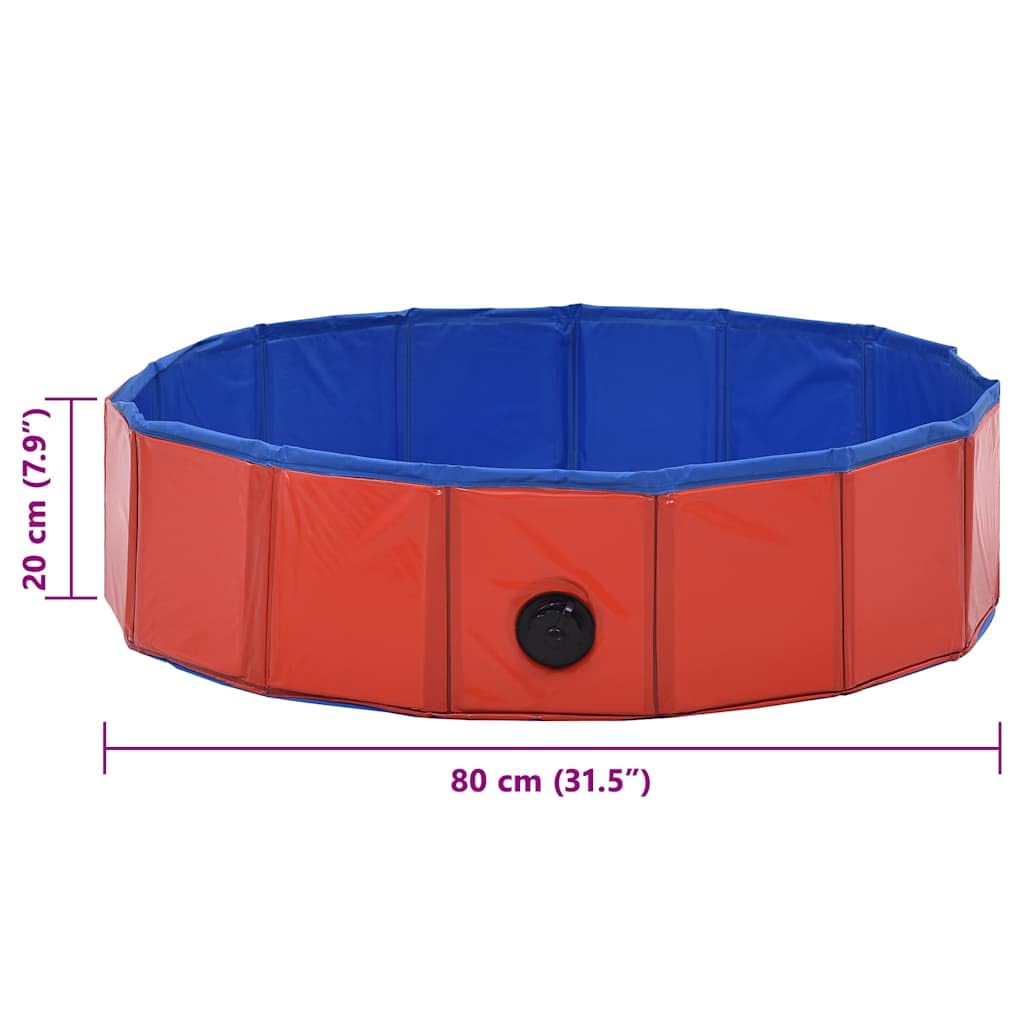 Piscine pliable pour chien, rouge, en PVC, 80 x 20 cm, accessoire antidérapant pour chien, jardin, appartement et voyage, sans pompe, pour chiot, toilettage des animaux et emploi par temps