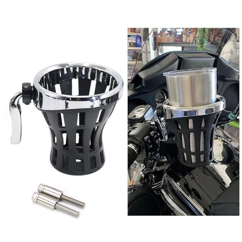 RUNNING PANTHER Motorcycle Handlebar Drink Cup Holder Plated and Rubber Chrome/Black Mount for Harley Davidson Passenger Water Bottle Holder with Mesh Basket for Honda Goldwing GL 1800 (102/142 MM)