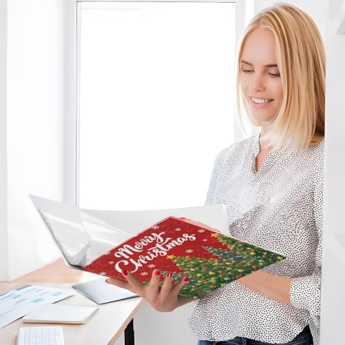 Image of Christmas Tree Red Snuwflakes 3 Ring Binder with 2 Interior Pockets 1.5 inch Binders 3 Ring Heavy Duty Fit 8.5 inch x 11 inch Letter Size for Office School, 2 Pack