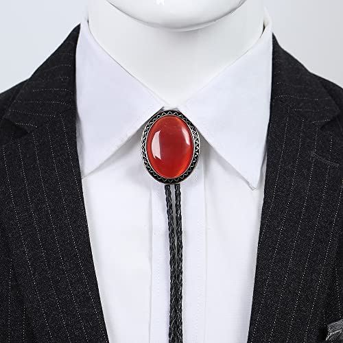 Image of Bolo Tie for Men Women Cowboy Turquoise Celtic Natural Tiger Eye Stone Longhorn Bull Western Leather Bolo Necktie