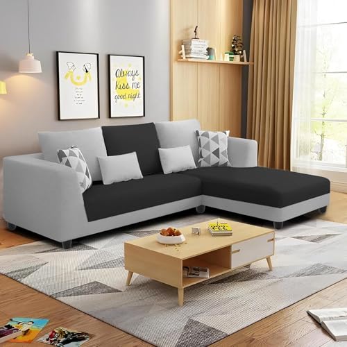 Image of Galib RHS 4 Seater L Shape Sofa Set for Living Room (Black Grey Fabric) Premium Fabric Sofa