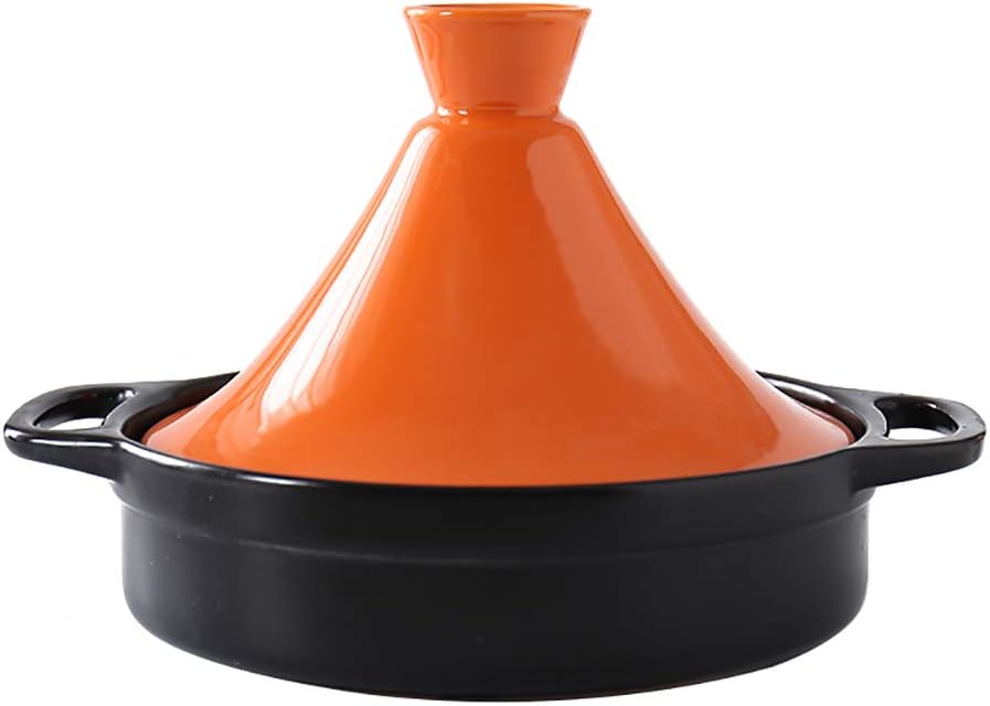 WJXBoos Ceramic Casserole Steamer Braiser Pan Healthy Saucepan Earthen Pot for Braising Slow Cooking,Moroccan Tagine Pot with Lid Orange 1.3quart