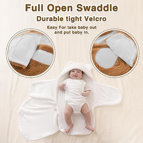 Image of AiWMGL Baby Winter Fleece Swaddle Blanket 0-3 Months Boys Girls Warm Adjustable Newborn Swaddling Wrap Soft Plush Sleeping Sacks