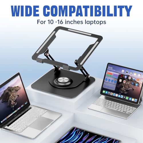 Laptop Stand for Desk, Adjustable Computer Stand with 360° Rotating Base, Ergonomic Laptop Riser for Collaborative Work, Foldable & Portable Laptop Stand, fits for All 10-16" Laptops
