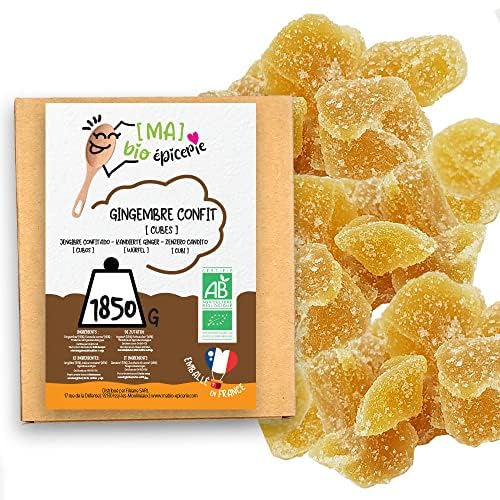 [MA] bio-épicerie | Gingembre confit bio en Cubes | 1850 g | Sachet vrac | Certifié Biologique | Fruits Confits | Sans Conservateur