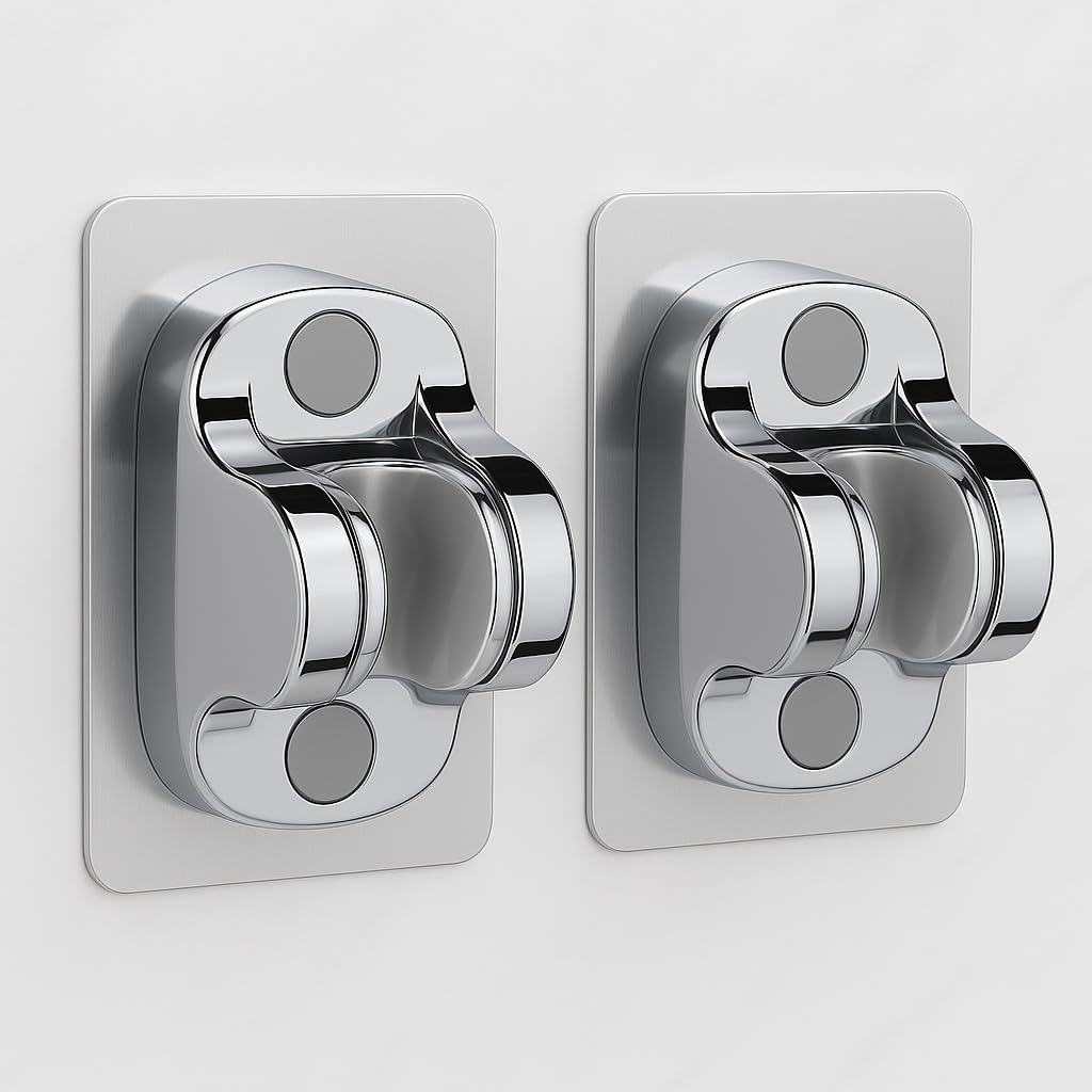 JIALTO 2 Pcs Self Adhesive Shower Head Holder – Adjustable Angle, Strong Adhesive, Waterproof Wall Mount Bracket for Ultimate Shower Convenience