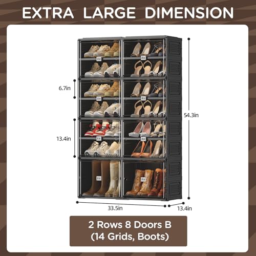Image of Vipbox Black Shoe Rack Organizer Cabinet for Closet Entryway,Clear Shoe Storage Boxes Stackable Sneaker Storage with Door Easy Assembly Shoe Cabinet with Lids Large 7 Tiers 28 Pairs