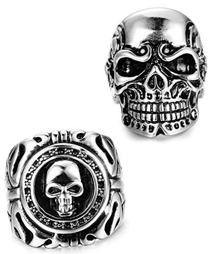 FUNRUN JEWELRY 2 PCS Stainless Steel Ring for Men Teens Skull Biker Ring (13)