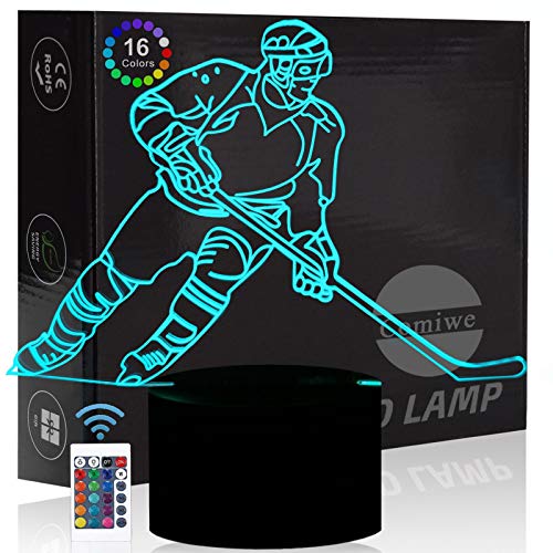 Comiwe Hockey su Ghiaccio Luce Notturna di Illusione 3D,16 Colori Controllo Touch e Telecomando,Lampada da Comodino Tavolo LED per Decorazioni la Casa,Regalo Creativo per Ragazzi,Bambini Famiglia