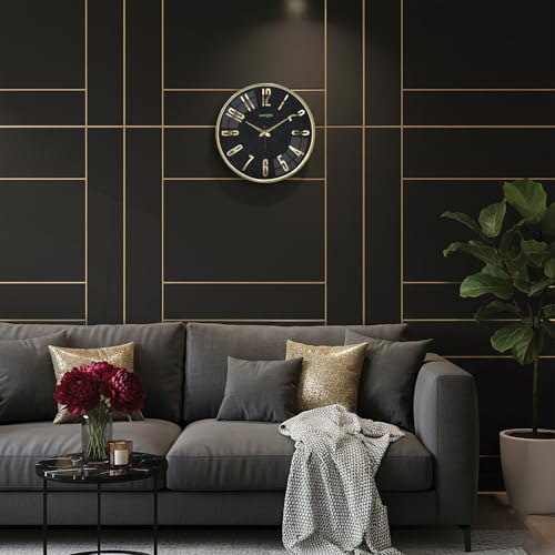 Image of RANDOM Silent Wall Clock, Non-Ticking Quartz Movement, Foiling Ring and 3D Numbers (Black)