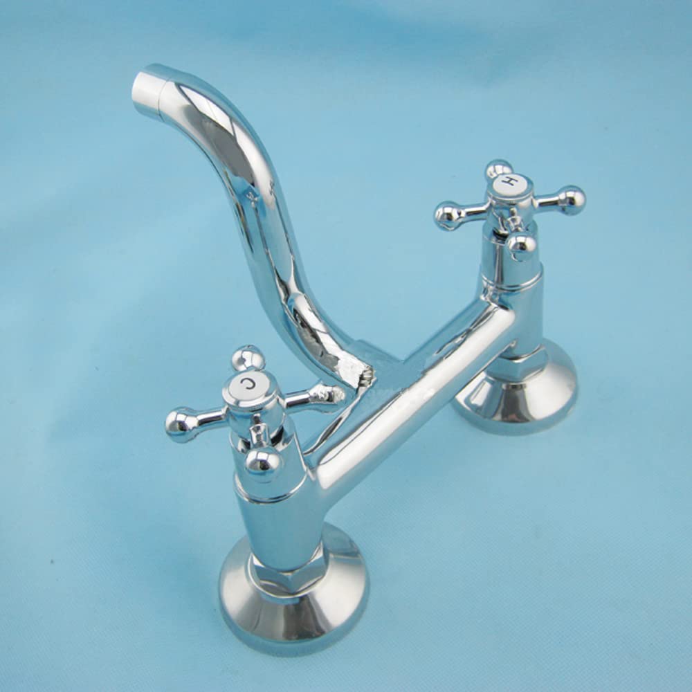Rubinetto da parete a due manici, a parete, da cucina, 16 x 17 x 6 cm, con beccuccio orientabile per lavabo, installazione del bagno, argento