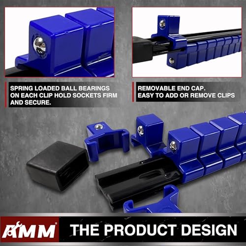 Image of AMM 18-Piece Socket Organizer, 1 /2 inch, 3 /8 inch and 1 /4 inch Drive ABS Tools-Socket Holder,Heavy Duty Socket Racks, Premium Quality Socket Clip Rail Holder,The best tool trays in the garage